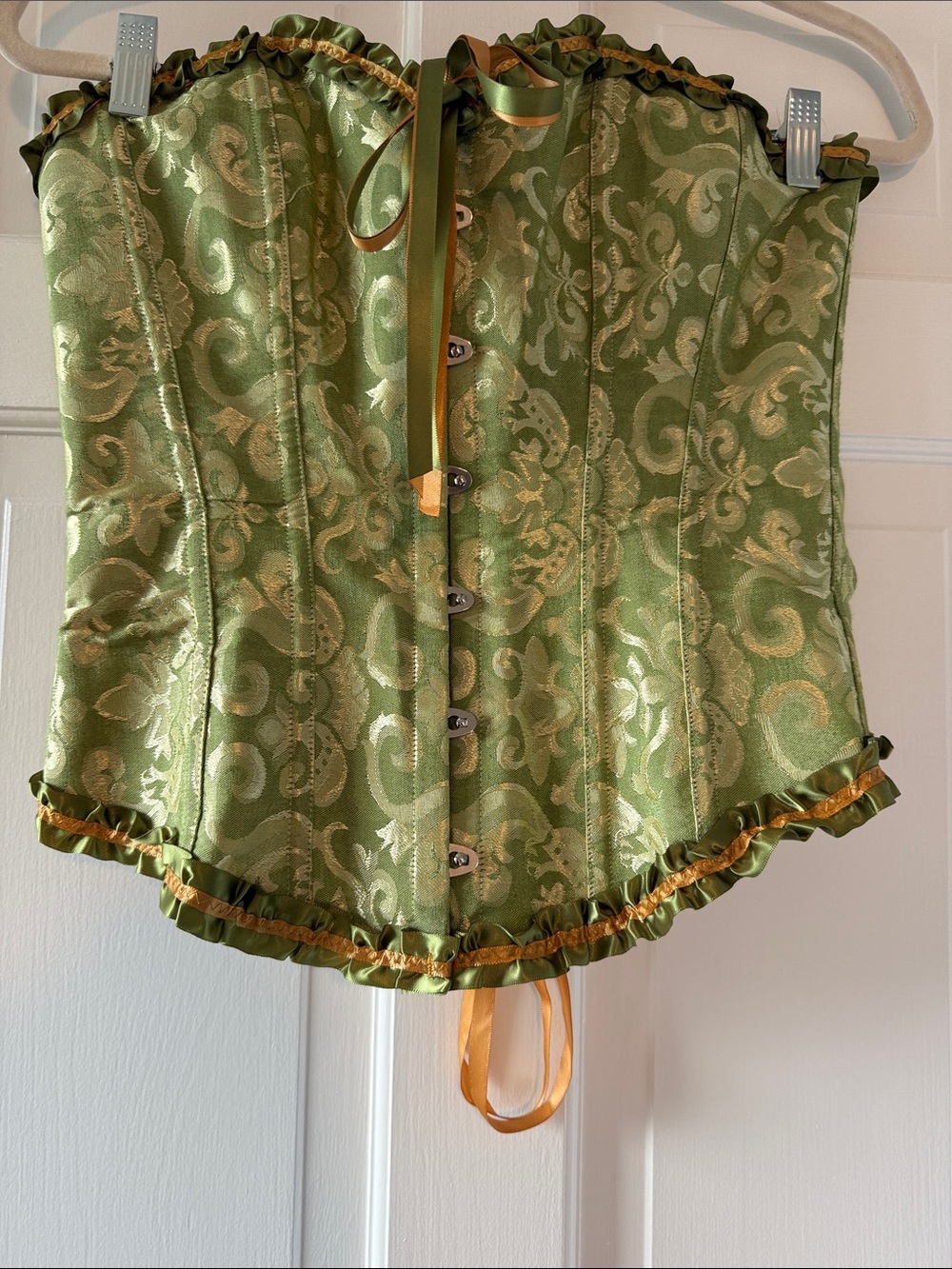 Green Brocade Corset Bustier Gold Trim Women's Medium Costume Fiona Shrek Sexy